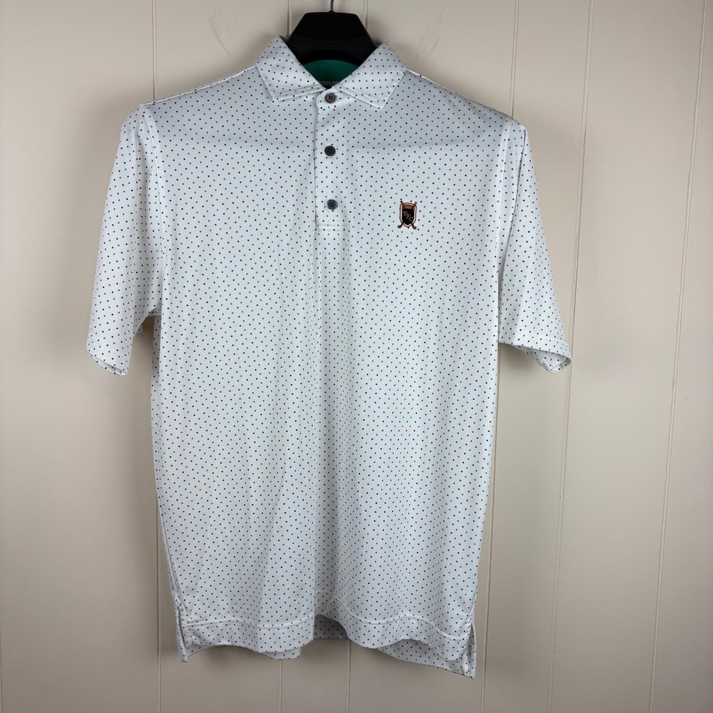 FootJoy FJ Mens Athletic Fit Golf Polo Shirt White Polka Dot TFC Crest Large